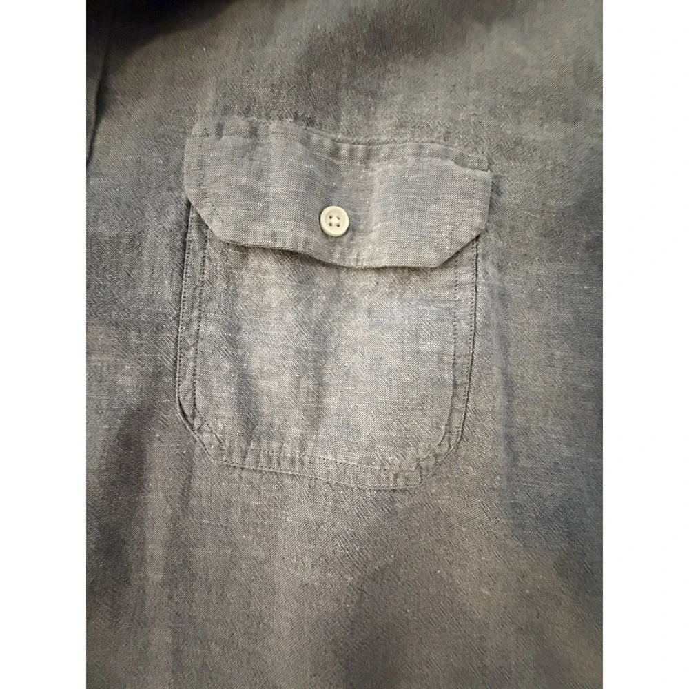 Banana Republic Men Button Up Linen Blend Shirt L/XL Blue Pockets‎ Beach Coastal